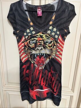 Ed Hardy Black dress with Pink Skull Heart Label